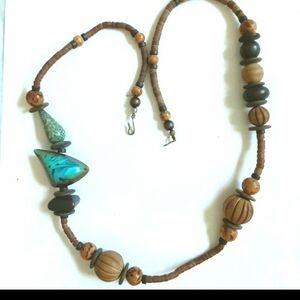 Handcrafted Wooden and Turquoise Necklace